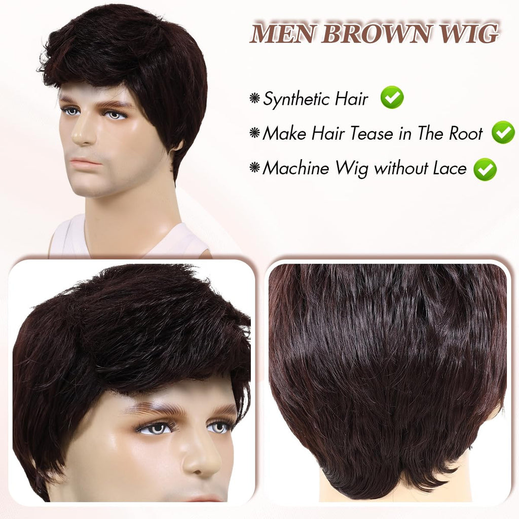 Men's Short Brown Wigs - Cosplay, Daily Wear, Natural Look