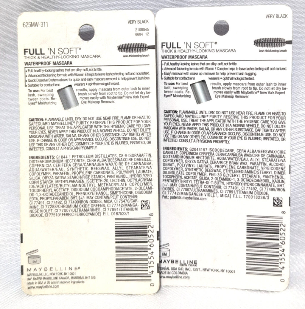 Maybelline Full 'N Soft Waterproof Mascara 311 Very Black, 2 Pack 0.28 oz