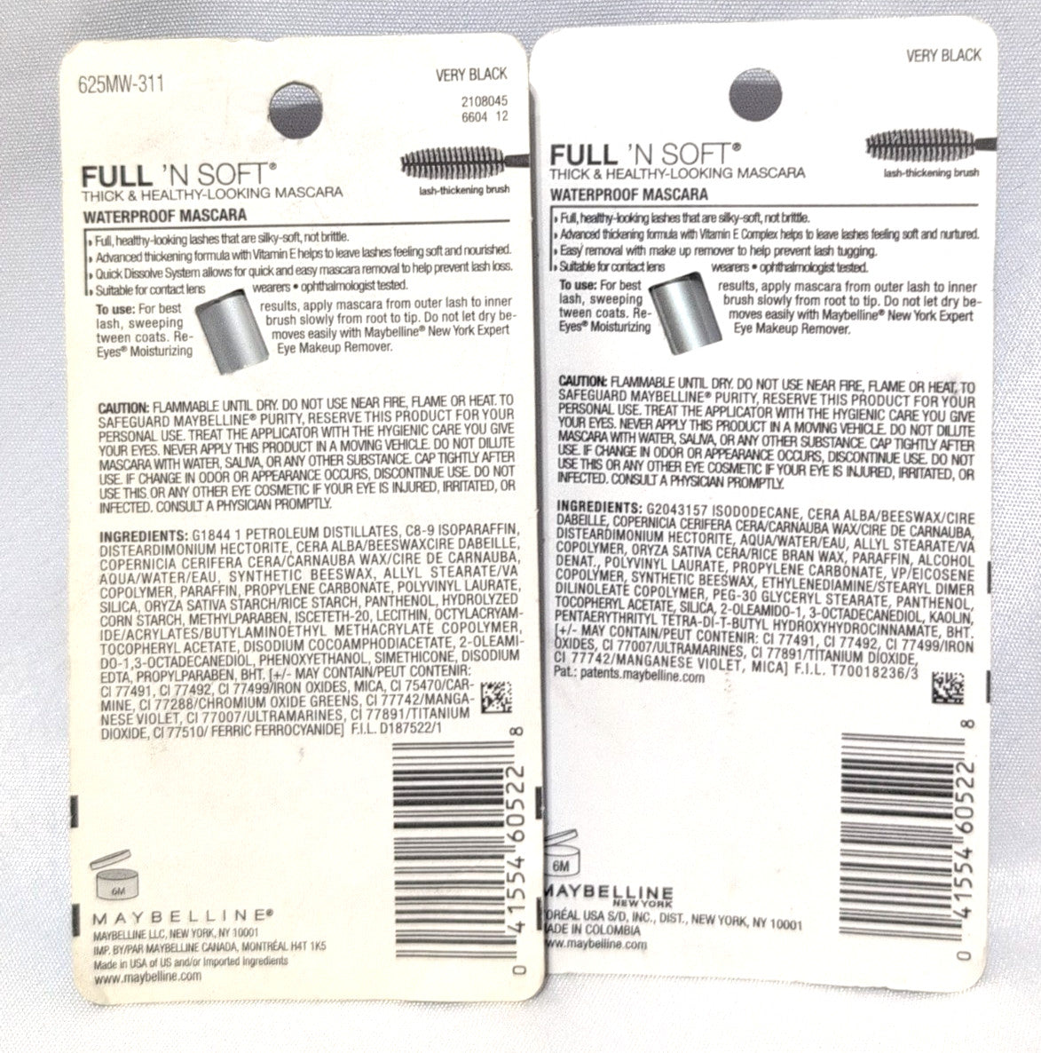 Maybelline Full 'N Soft Waterproof Mascara 311 Very Black, 2 Pack 0.28 oz