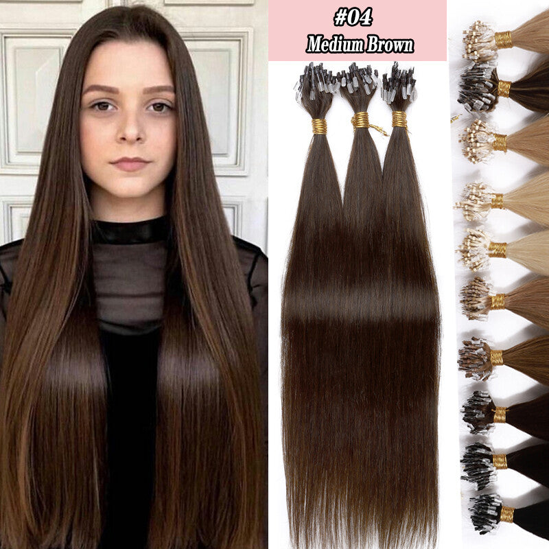 Human Hair Micro Ring Extensions Loop Tip - Remy Silky Straight Hair