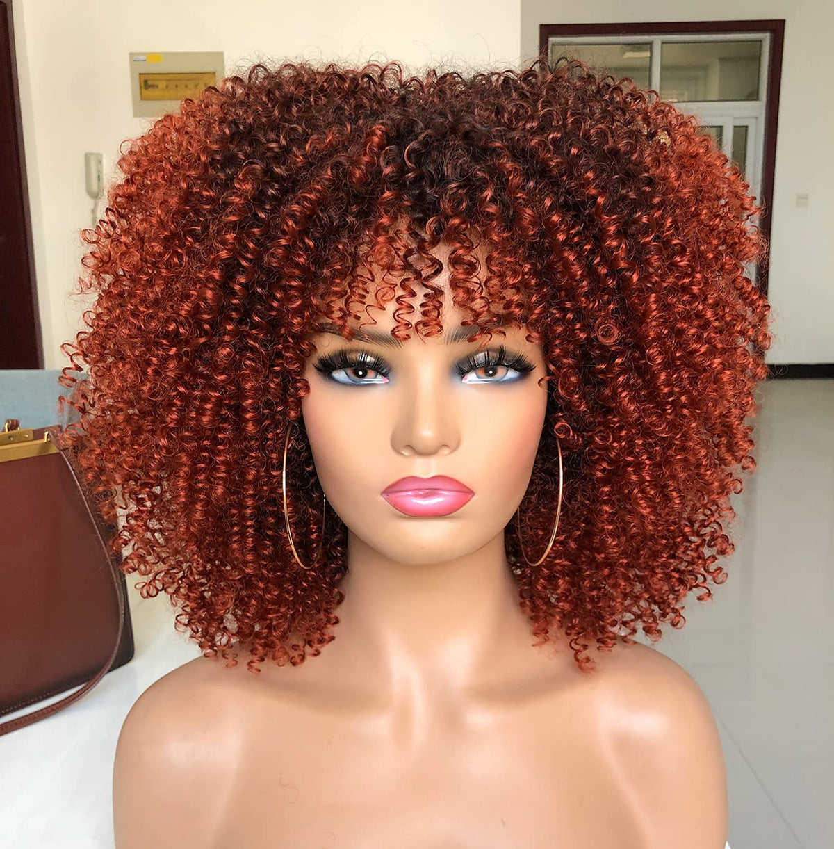 14-Inch Curly Afro Wig for Black Women Short Kinky Style with Bangs
