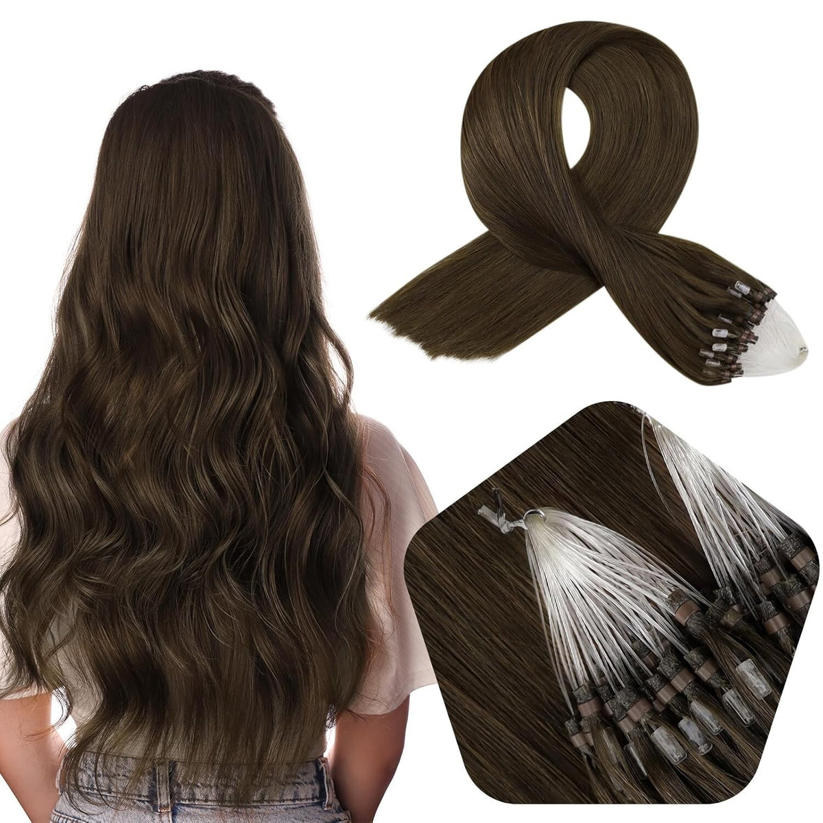 16-Inch Human Hair Extensions Dark Brown Seamless Volume Boost