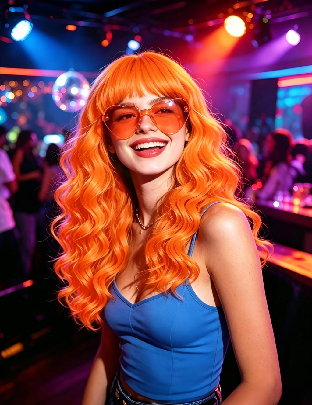 Colorful Long Curly Wig Set with Sunglasses for Women – Party & Costume