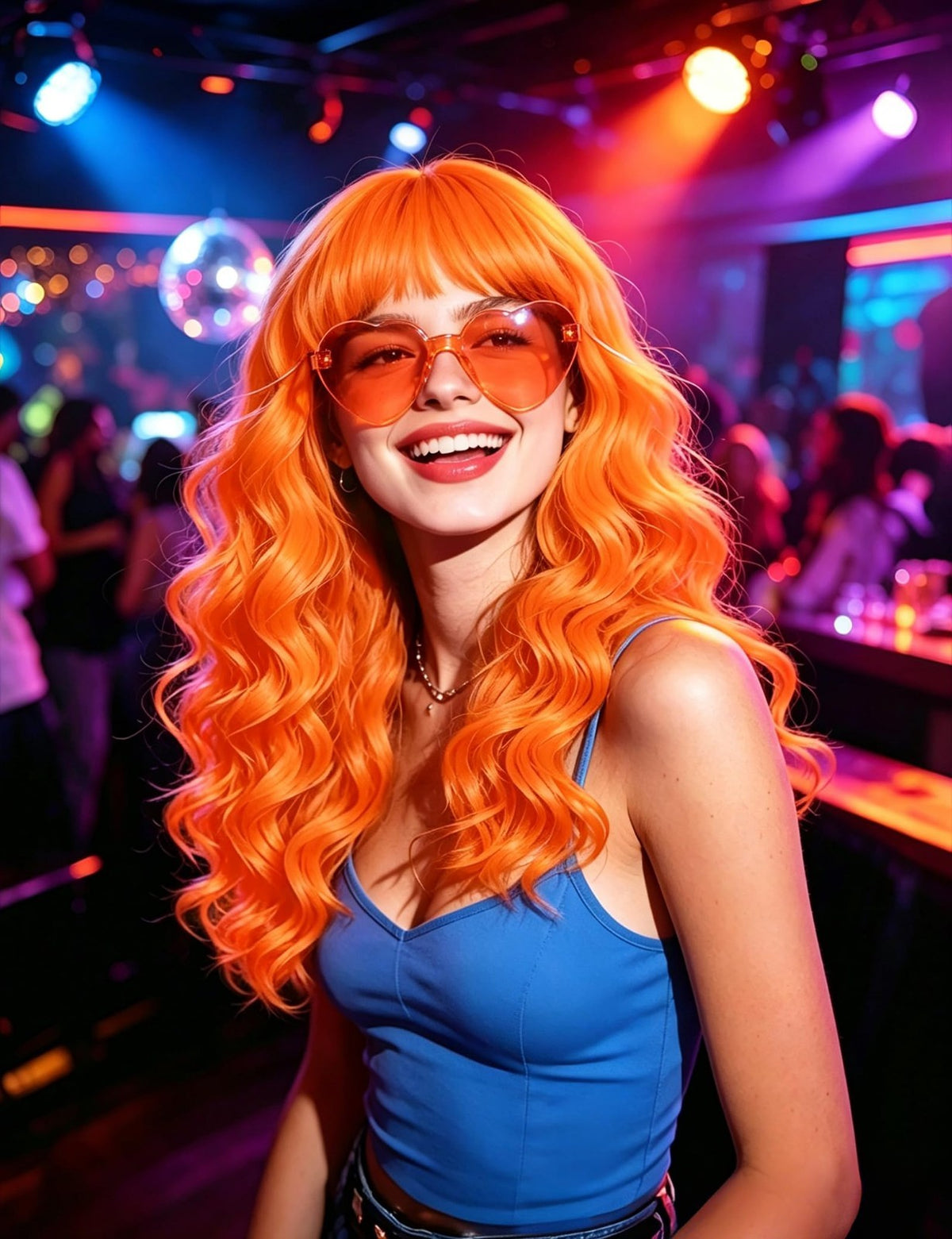 Colorful Long Curly Wig Set with Sunglasses for Women – Party & Costume