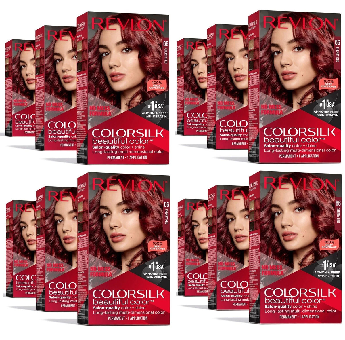 Hair Color Kit - 12 Pack Revlon ColorSilk Cherry Red #66