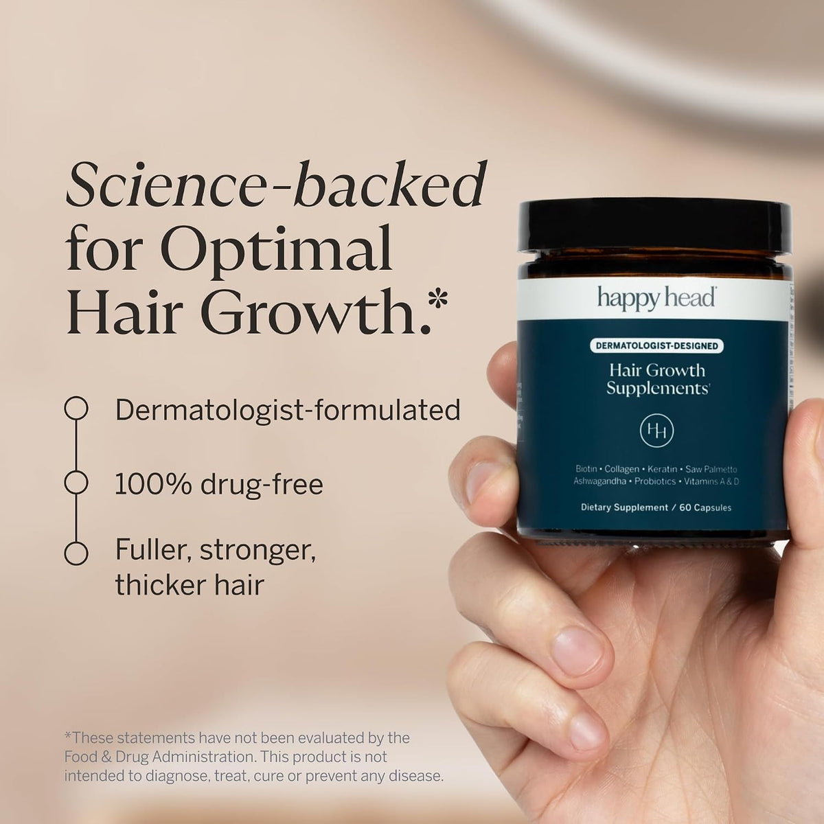 Hair Capsules with Biotin Collagen Keratin for Men & Women - 60 Caps