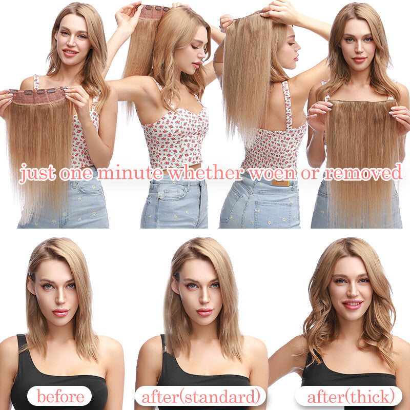 Clip-In Hair Extensions 3/4 Full Head Thick Human Hair Highlight Set
