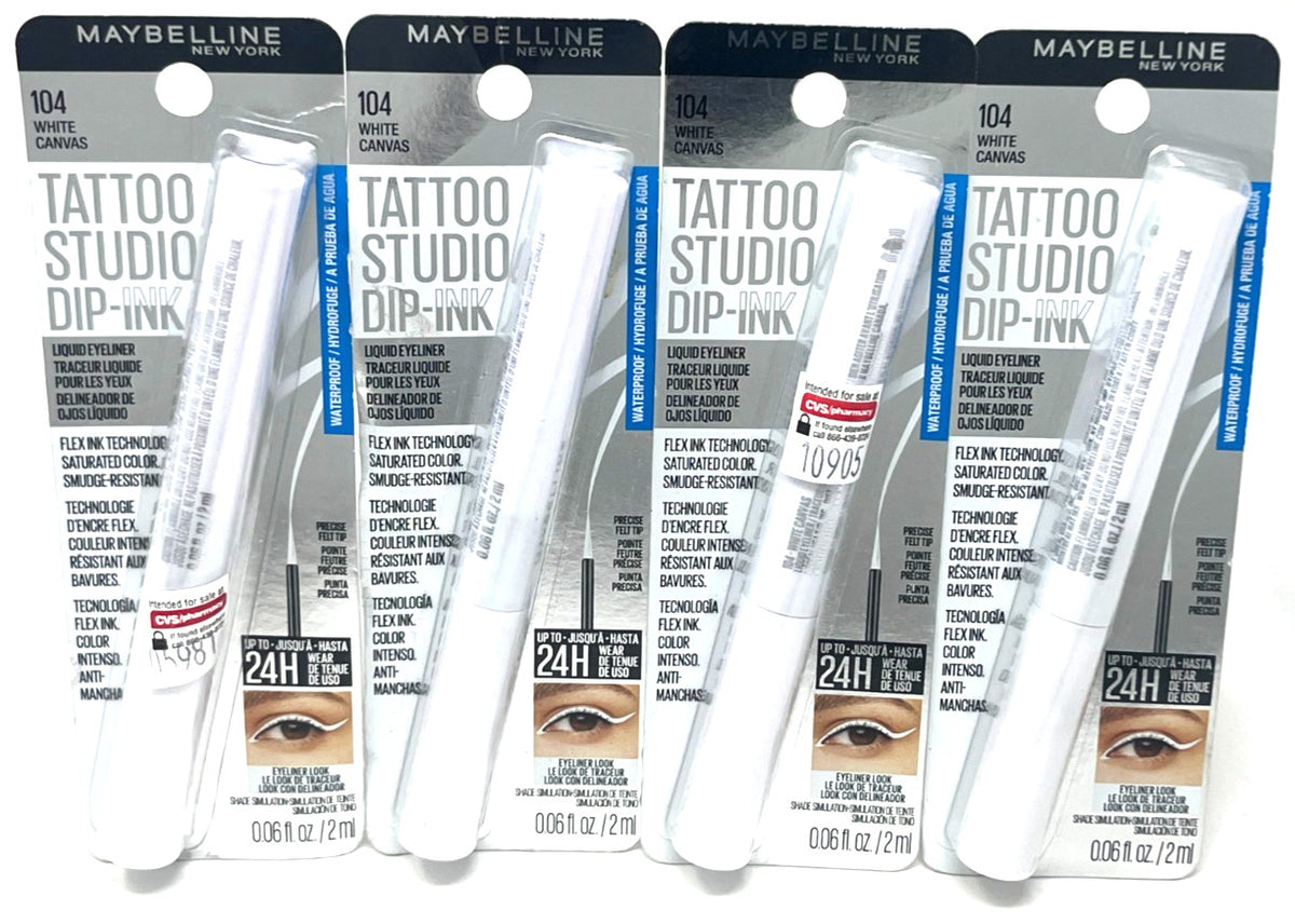 (4) Maybelline Tattoo Studio Dip-Ink Liquid Eyeliner Sealed 104 - White Canvas