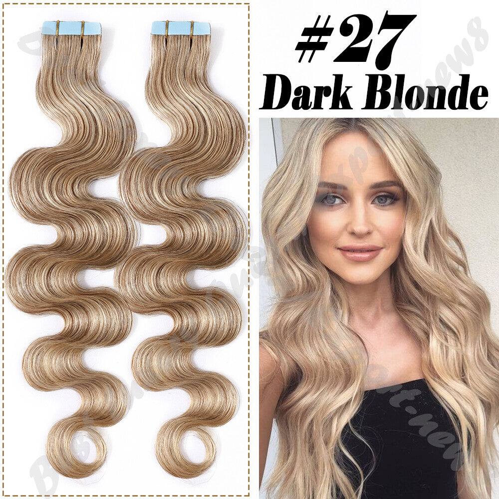 100% Human Hair Tape-In Extensions Full Head Body Wave & Straight Styles