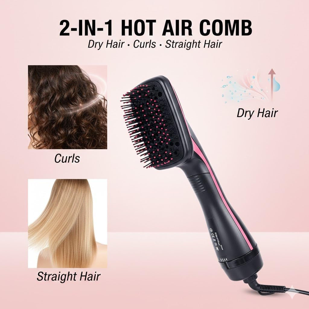 3-in-1 Hair Dryer Brush & Straightening Styling Tool for All Hair Types