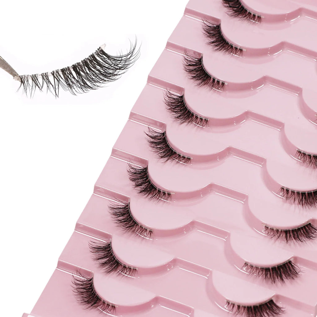 10 Pairs Natural Wispy Half Eyelash Extensions for Cat Eye Look