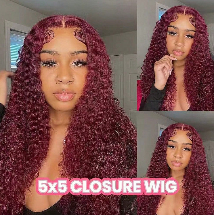 Brazilian Virgin Burgundy Human Hair Wig 200% Density 5x5 Lace Closure