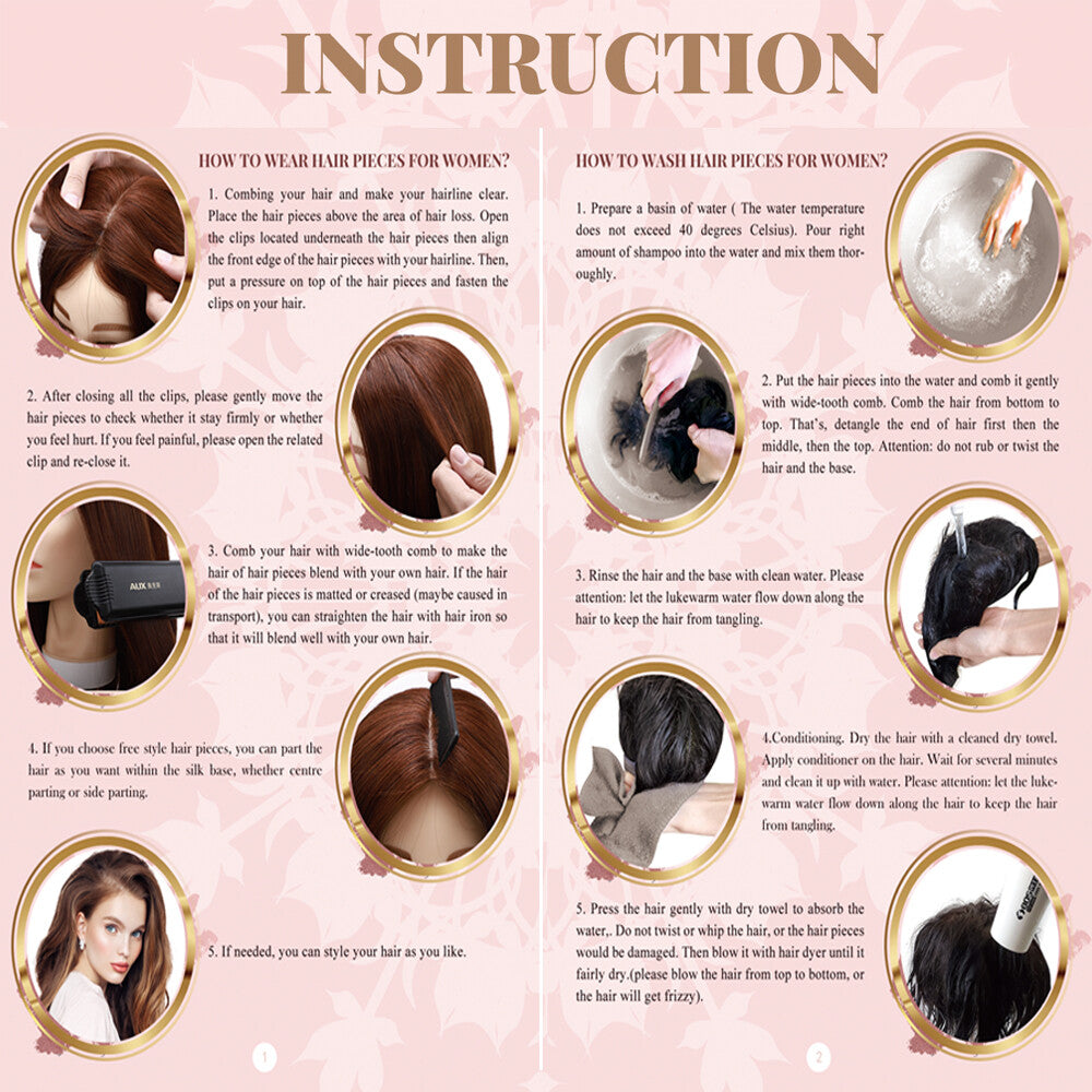 Remy Human Hair Clip-In Hair Topper with Silk or Mono Base - Natural & Dark Colors