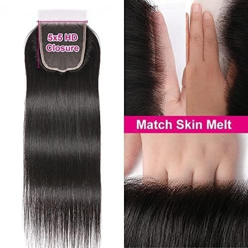Brazilian Virgin Hair Lace Closure 5x5 HD Transparent Swiss Lace 16 Inch - Natural Straight Style