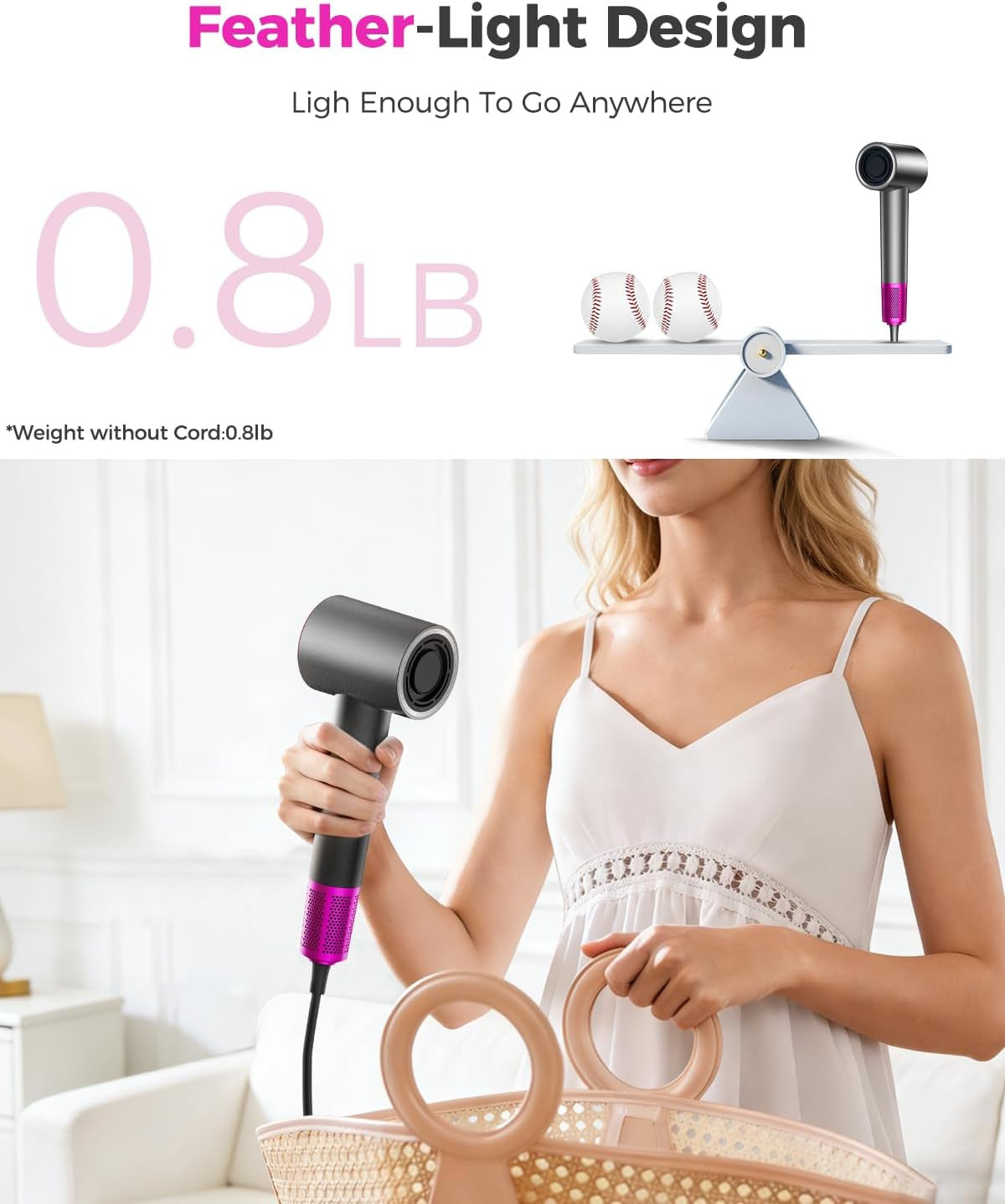 High-Speed Ionic Hair Dryer with Diffuser and Concentrator - Gray