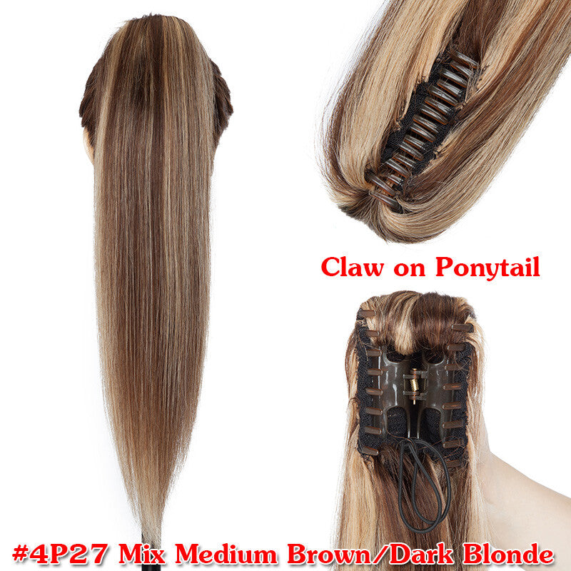 Clip-In Human Hair Ponytail Extensions Wrap Around Thick Hairpiece