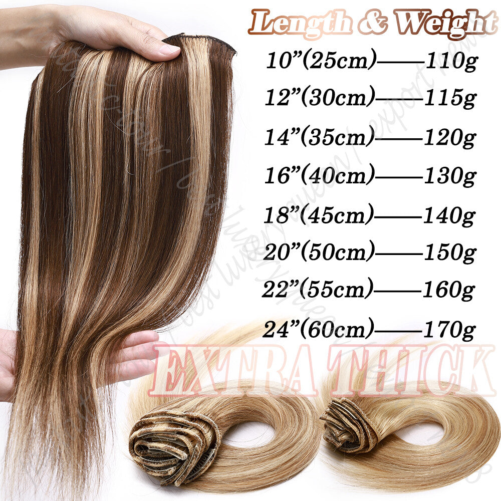 Thick Clip-In Hair Extensions Full Head 8PCS Double Weft Remy Human Hair