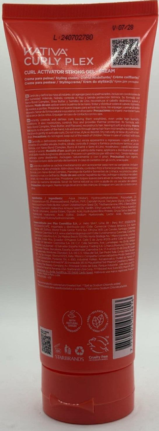 Kativa Strong Curl Activator Gel Cream - Hair Styling Gel with Shea Butter 8 Fl Oz