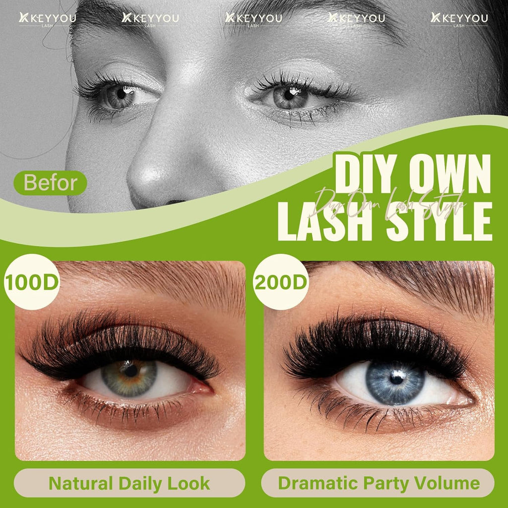3D Fluffy Lash Clusters D Curl Volume Eyelashes - DIY Natural & Dramatic Look