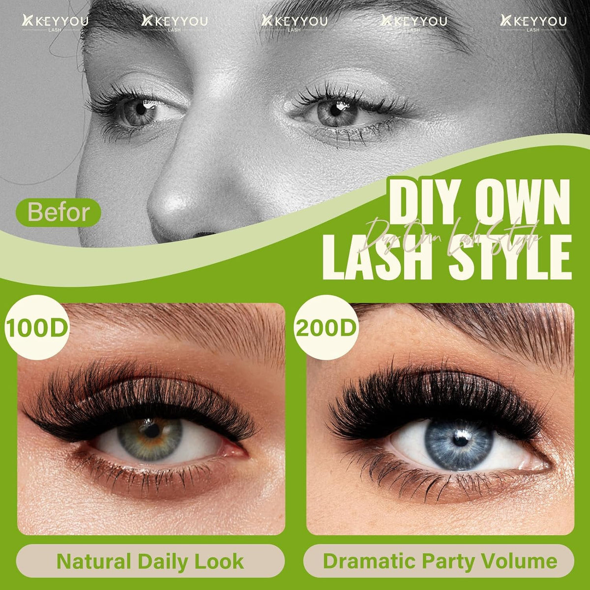 3D Fluffy Lash Clusters D Curl Volume Eyelashes - DIY Natural & Dramatic Look