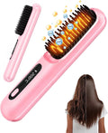 Cordless Ionic Hair Straightener Brush with 3D High-Density Teeth & Digital Temp Control