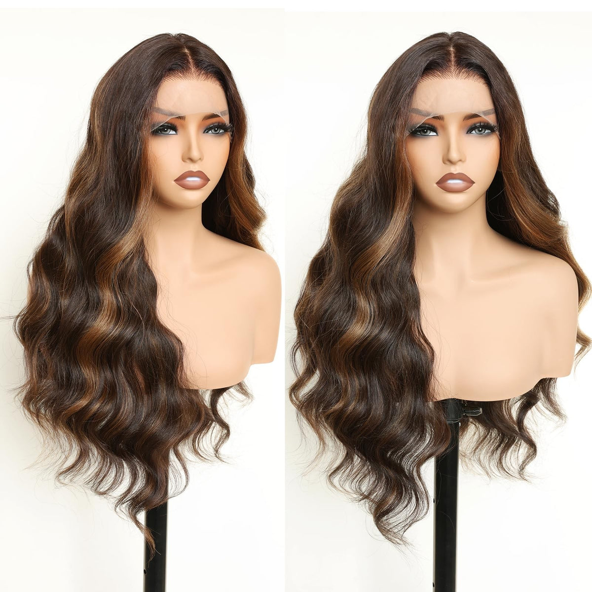 28 Inch Body Wave Lace Front Wig with Balayage Highlights - HD Lace, Pre-Plucked, Heat-Resistant Synthetic Wig