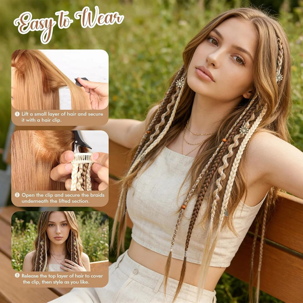 16-Inch Clip-In Dreadlocks Hair Extensions for Women - Natural Look