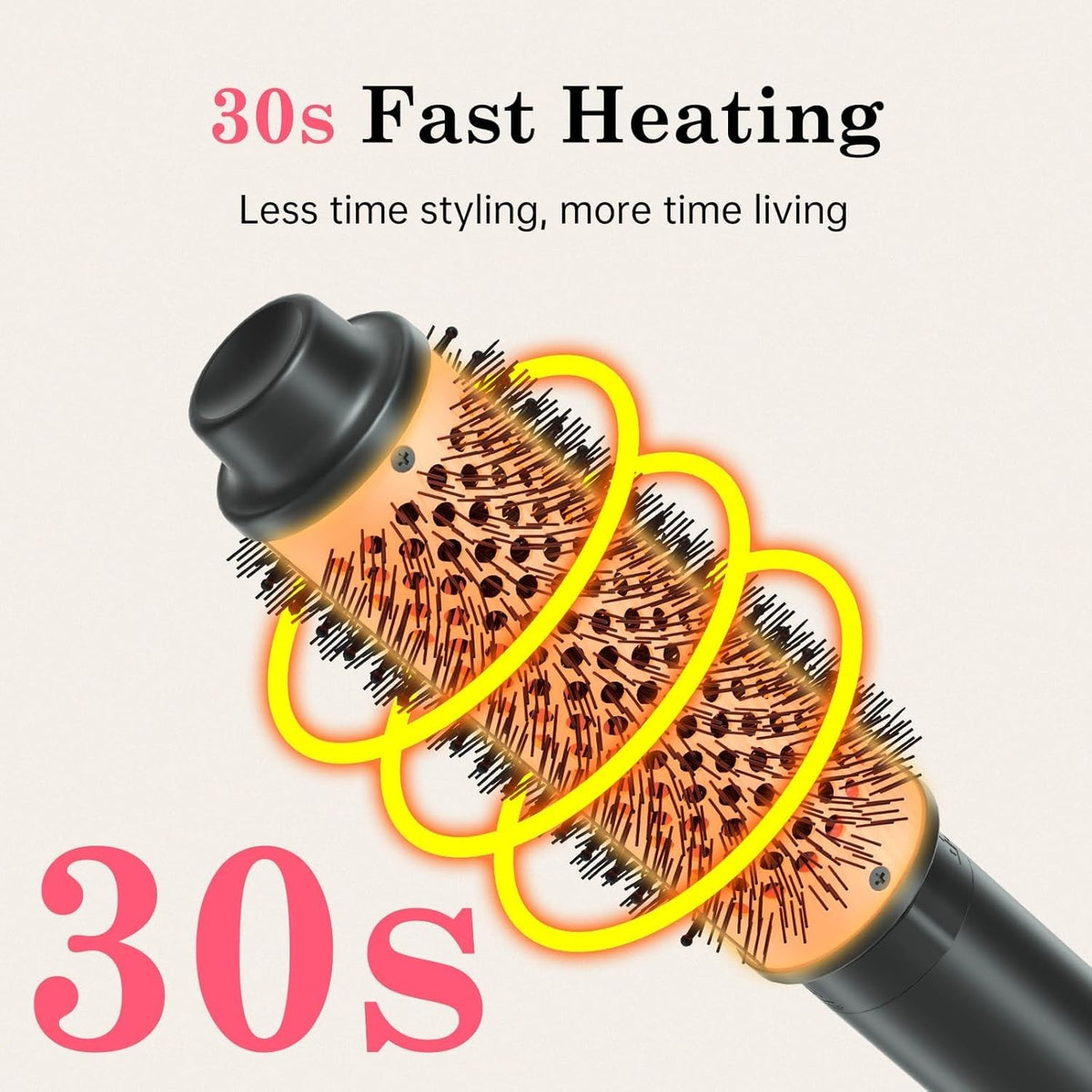 2-in-1 Negative Ion Heated Hair Brush with Curling Iron Attachments – 1.5 & 1.75 Inch