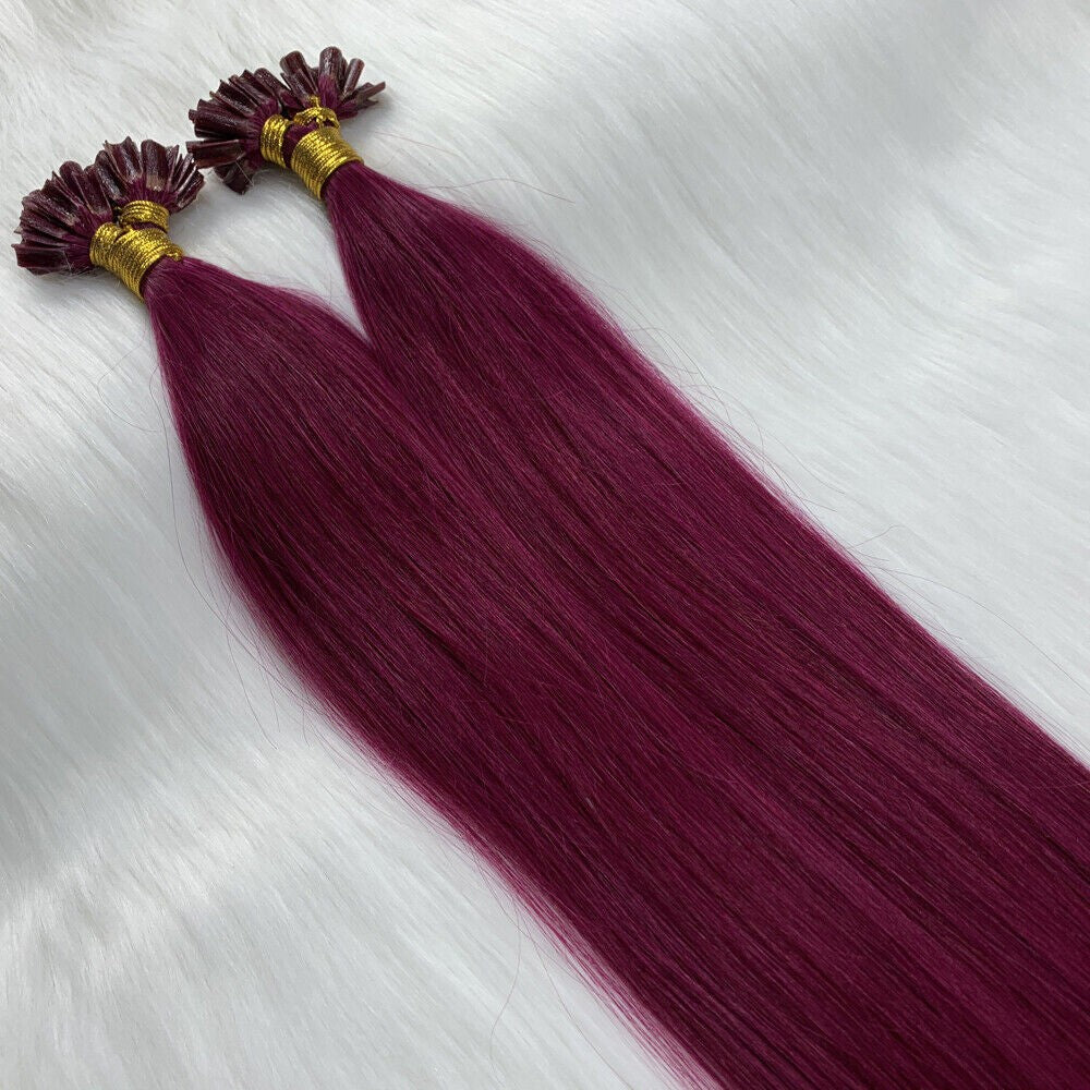 Pre Bonded Keratin U Tip Human Hair Extensions Burgundy 16 Inch 100g