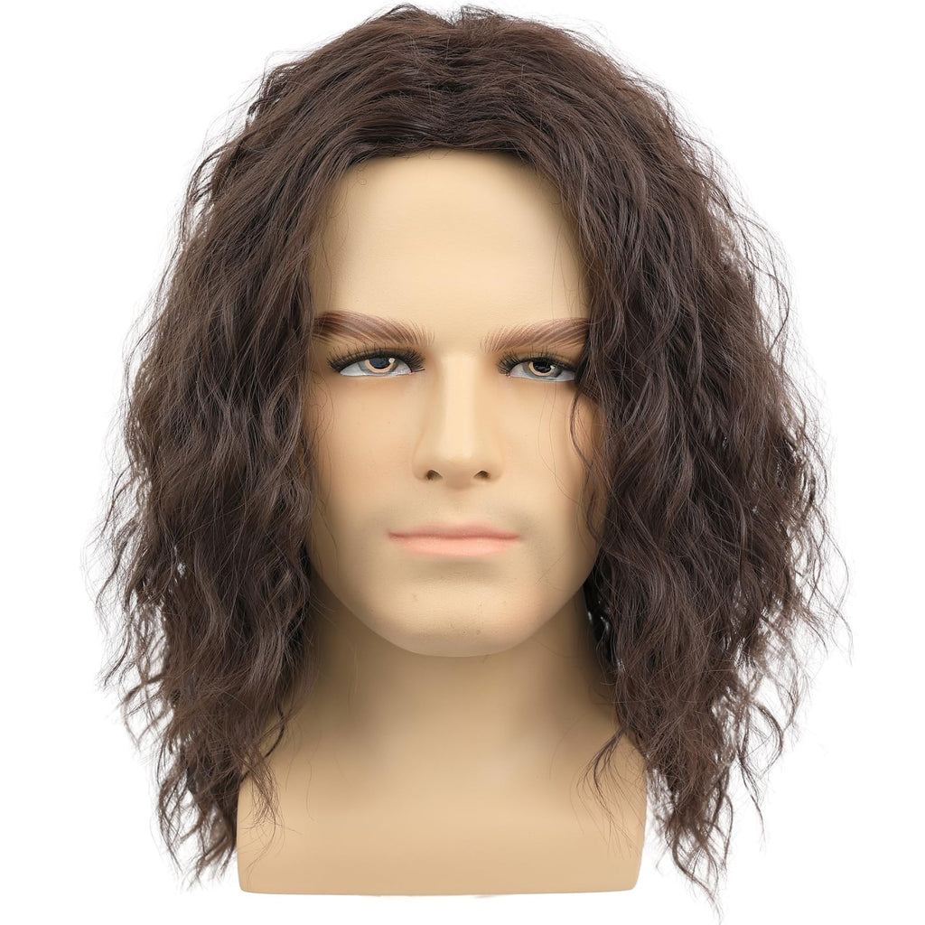 Men's Brown Wavy Costume Wig - Natural Look, Heat Resistant Synthetic Hair
