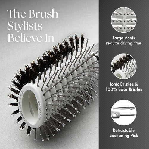 Oval Twin Hair Brush with Boar Bristles - Smooth & Shine Styling Tool