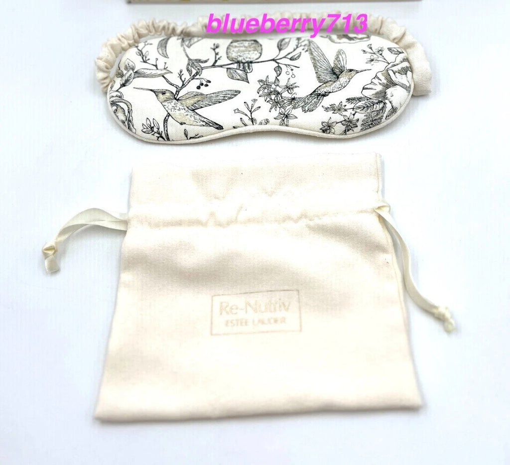 Satin Drawstring Makeup Bag with Bird Print & Sleep Eye Mask Set