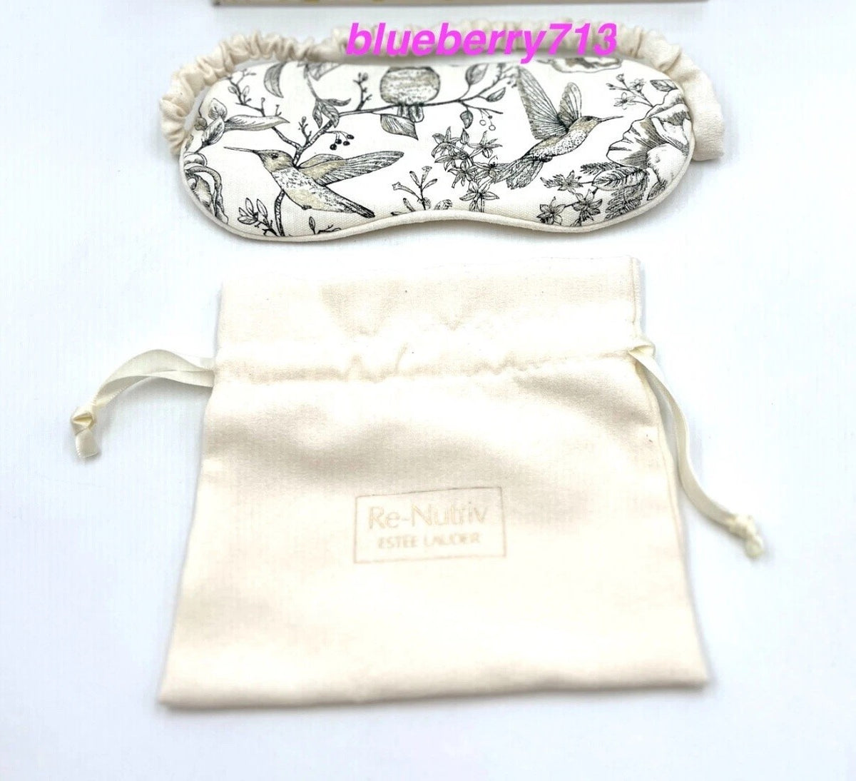 Satin Drawstring Makeup Bag with Bird Print & Sleep Eye Mask Set
