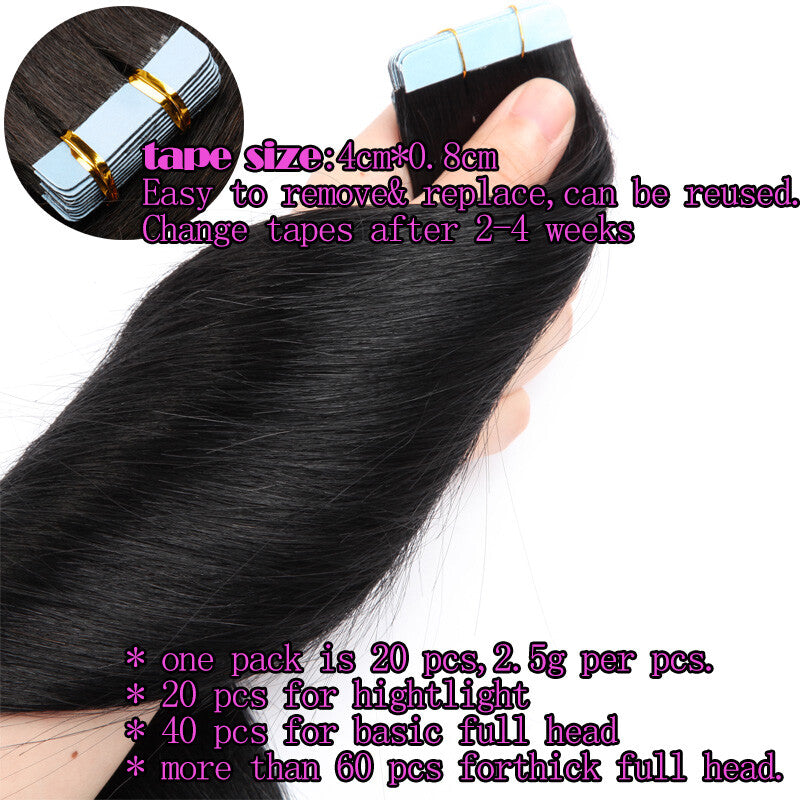 Remy Human Hair Extensions Skin Weft Tape-In Full Head Set - Brown & Black Shades