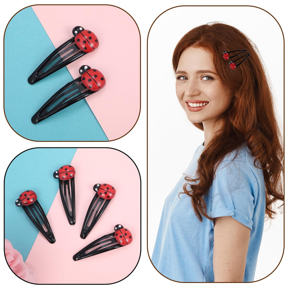 10Pcs Ladybug Hair Clips for Girls, 2 Inch Cute Red Snap Hair Accessories