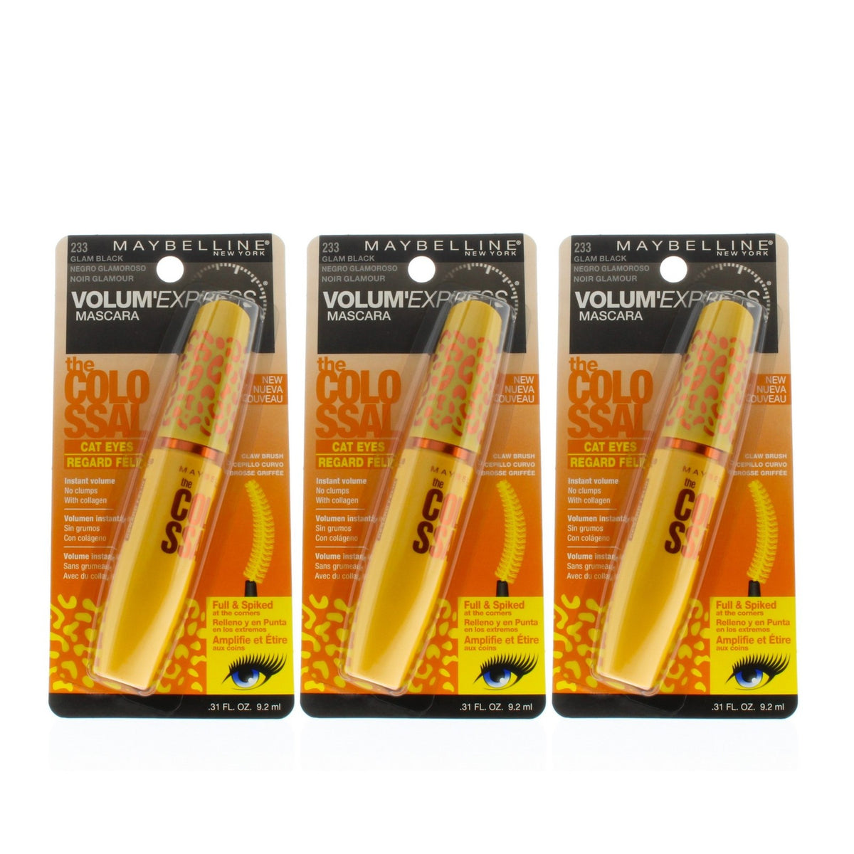 Maybelline Volum'Express Cat Eyes Mascara 3 Pack - Black, Clump-Free, Volumizing