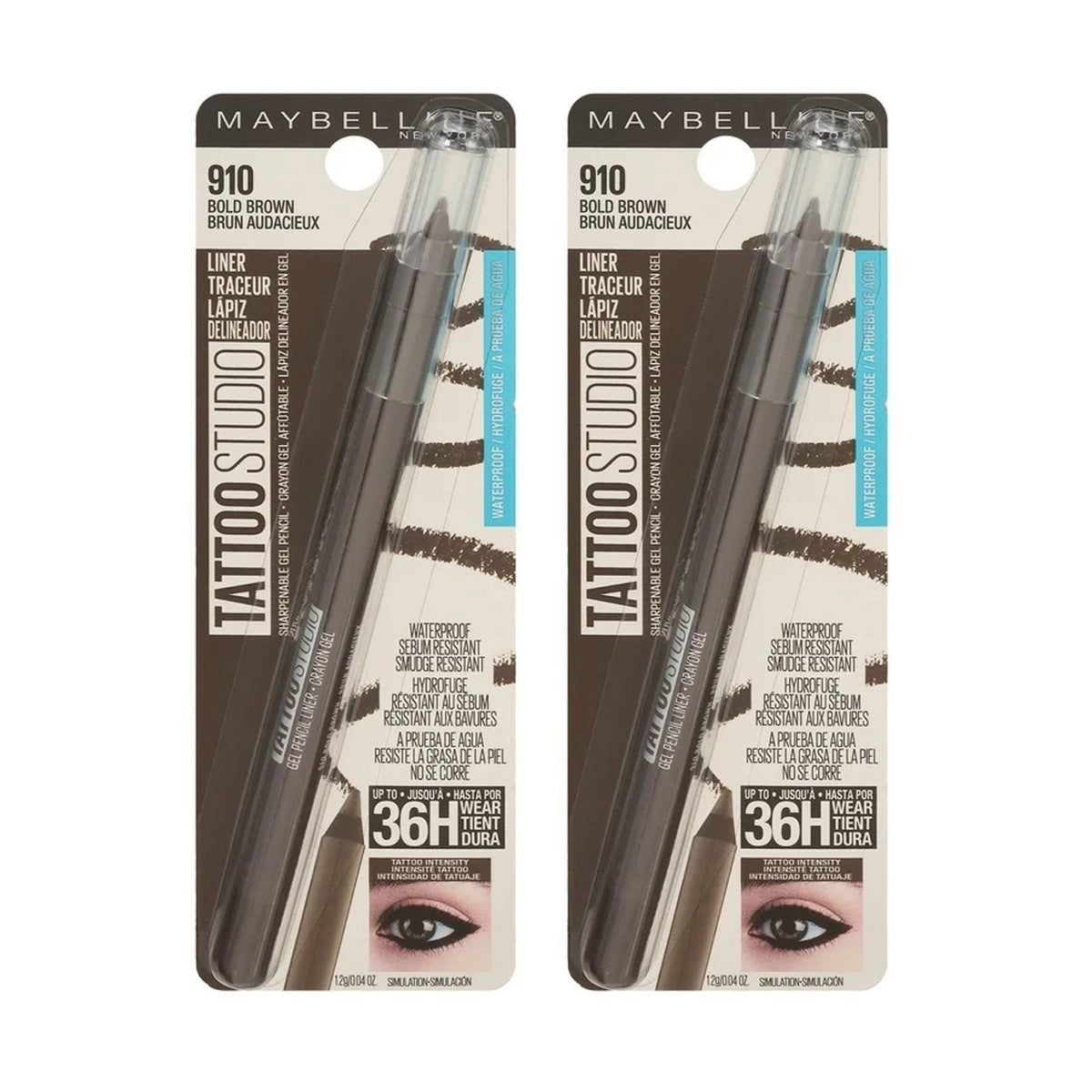 Maybelline Waterproof Eyeliner Pencil in Bold Brown - Pack of 2
