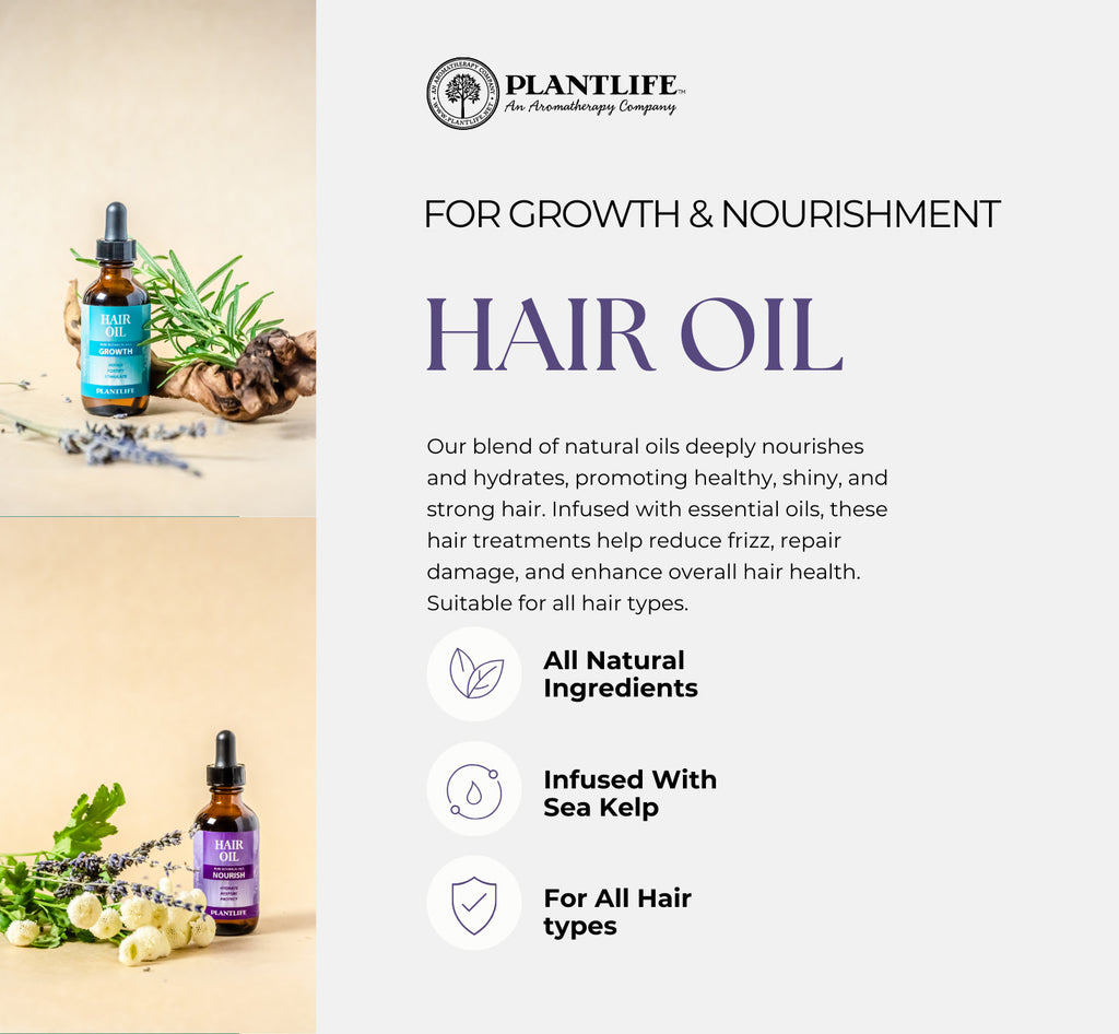 Plantlife Natural Hair Oils for Growth & Nourishment - Organic Botanical Blend