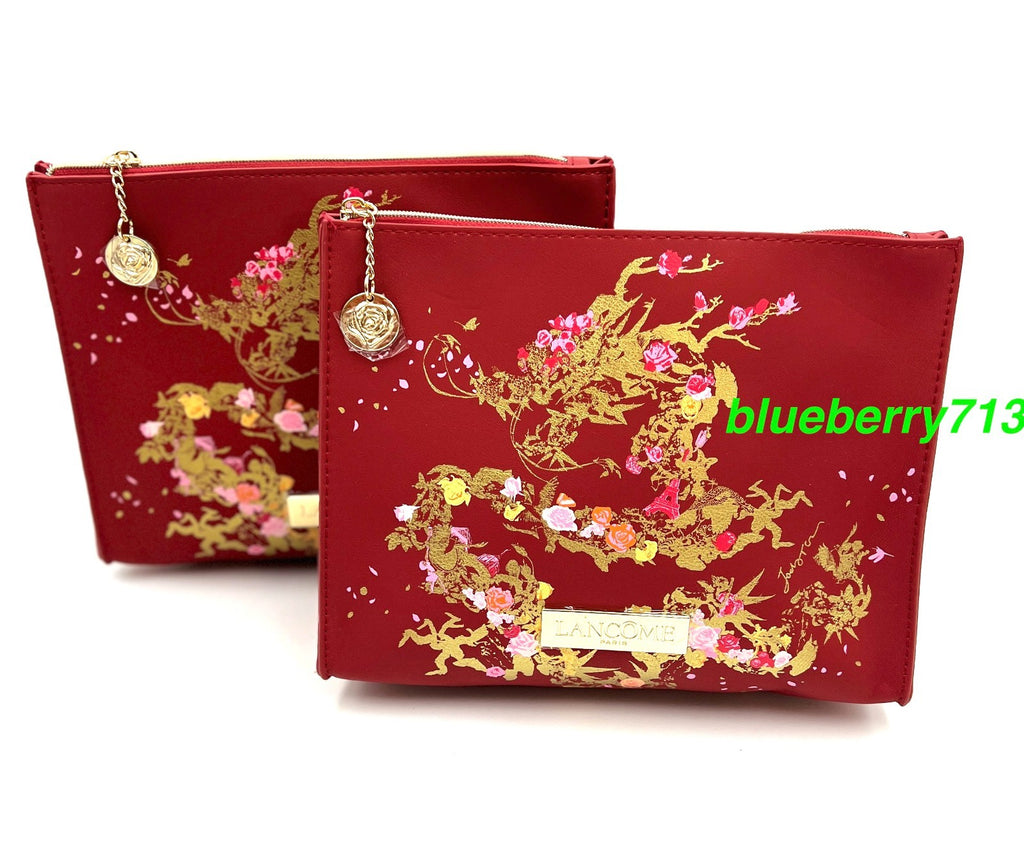 2 Pcs Red Faux Leather Dragon Cosmetic Makeup Zipper Bags