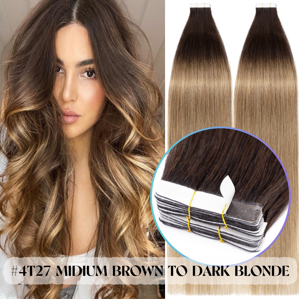 Russian Straight Tape-In Hair Extensions - Thick Remy Human Hair, 150g, All Colors & Lengths