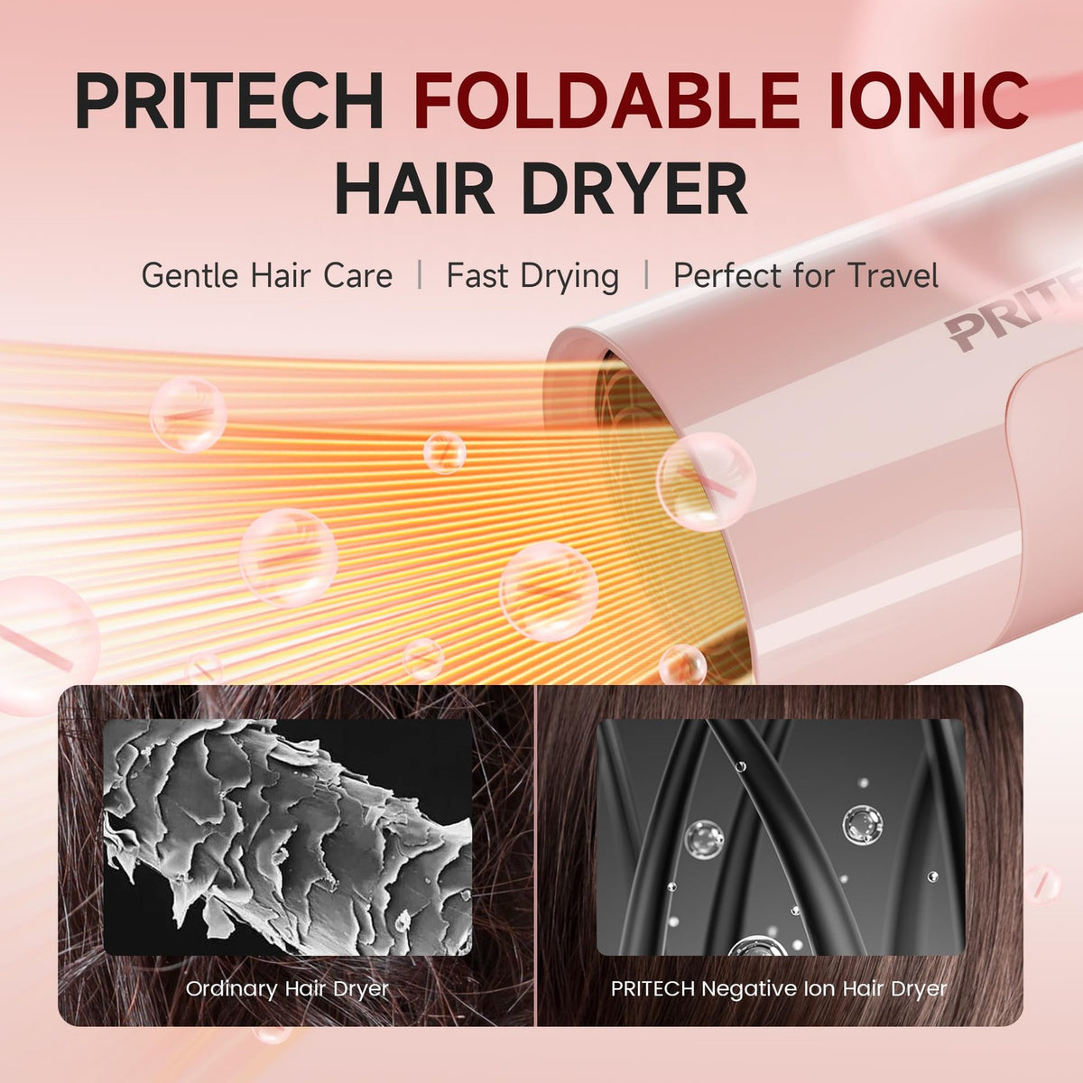 1250W Dual Voltage Foldable Travel Hair Dryer with Concentrator & Diffuser