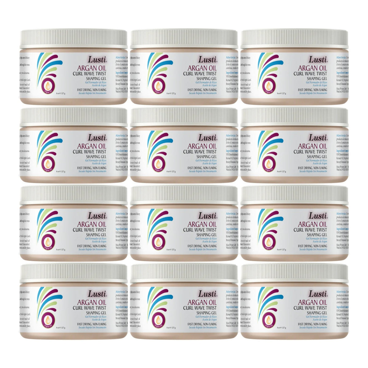 12-Pack Argan Oil Curl Shaping Gel - Fast Dry, Non-Flaking, Frizz Control, 8oz