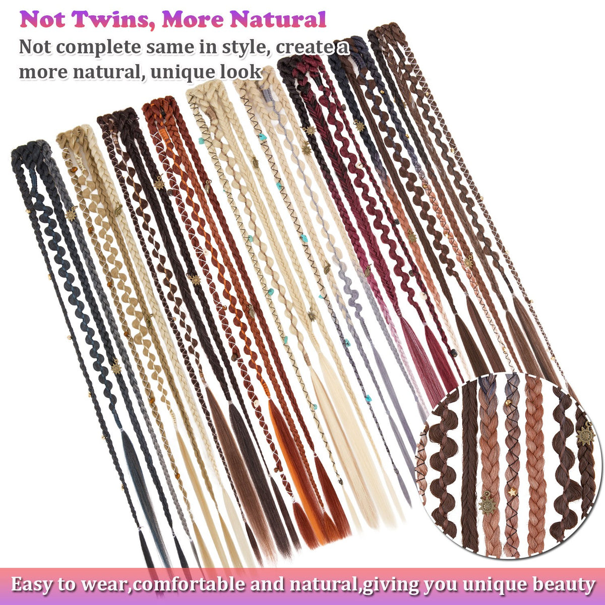 20in Clip-In Boho Dreadlock Braided Hair Extensions with Beads & Charms