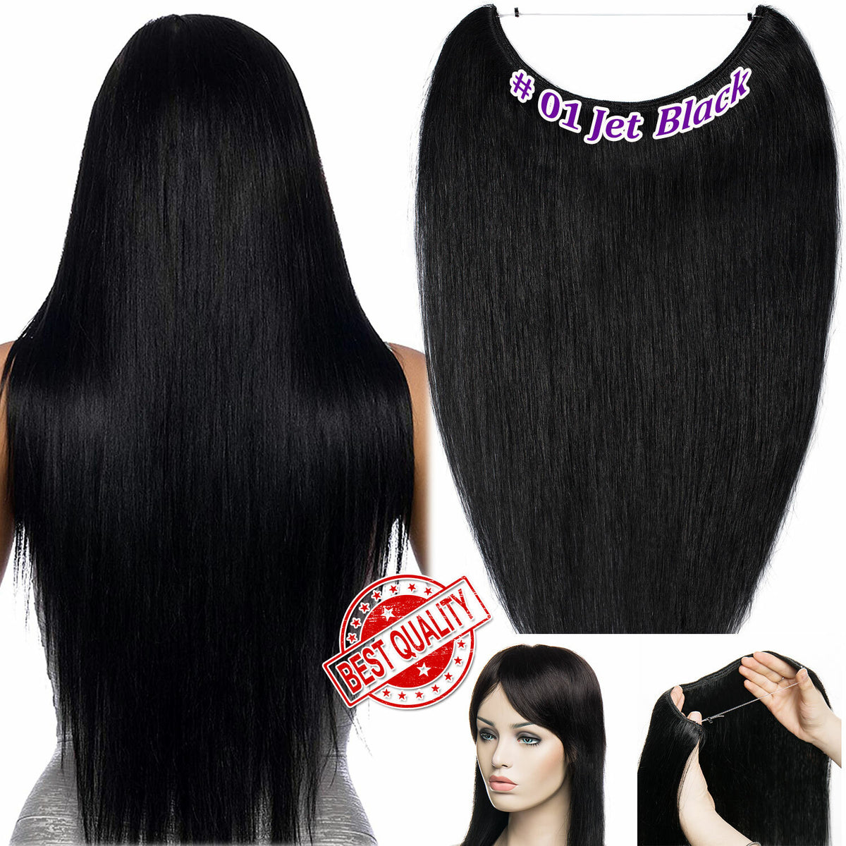 Wire-In Human Hair Extensions with Clips - Thick & Natural Look, 12-22 Inches