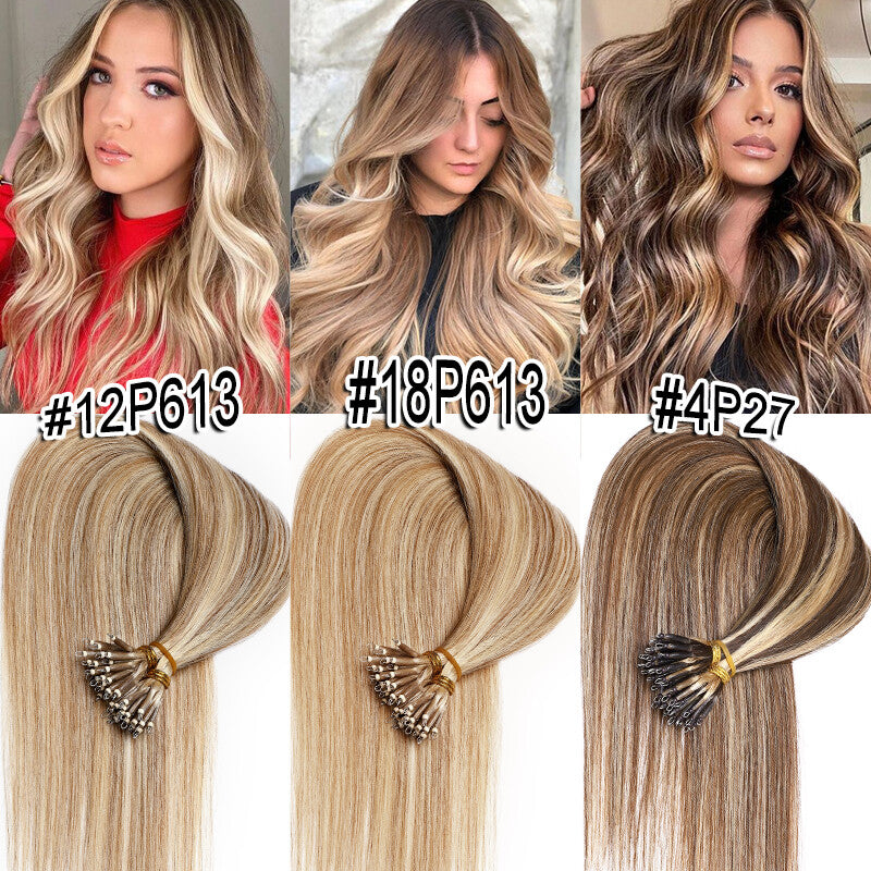150g Human Hair Extensions with Nano Rings - Thick Ombre Micro Loop Beads