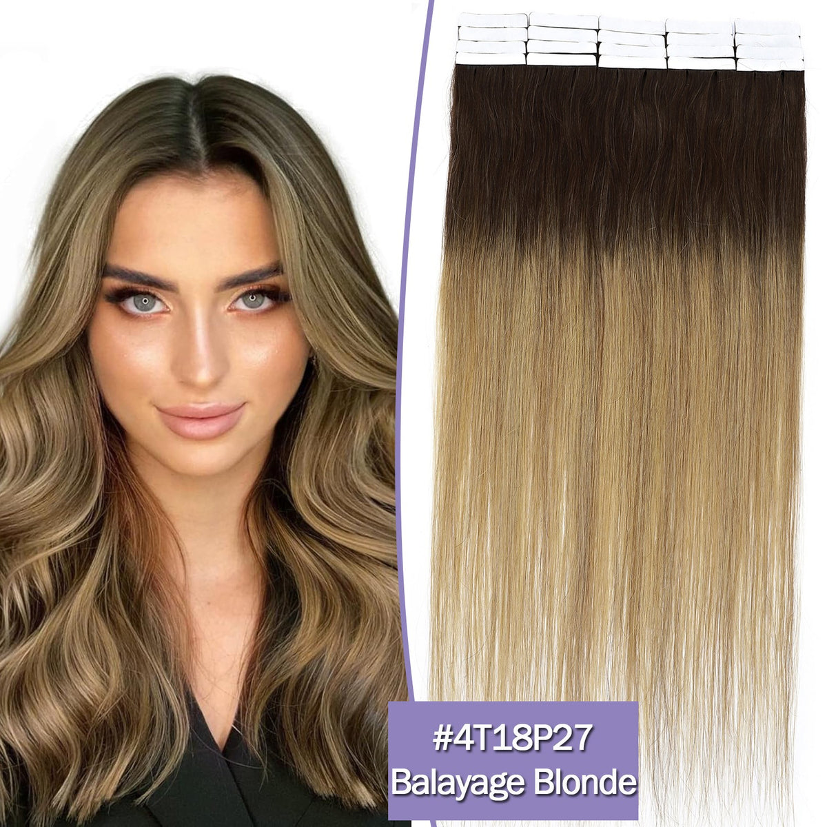 Tape-In 100% Remy Human Hair Extensions Full Head Balayage Ombre