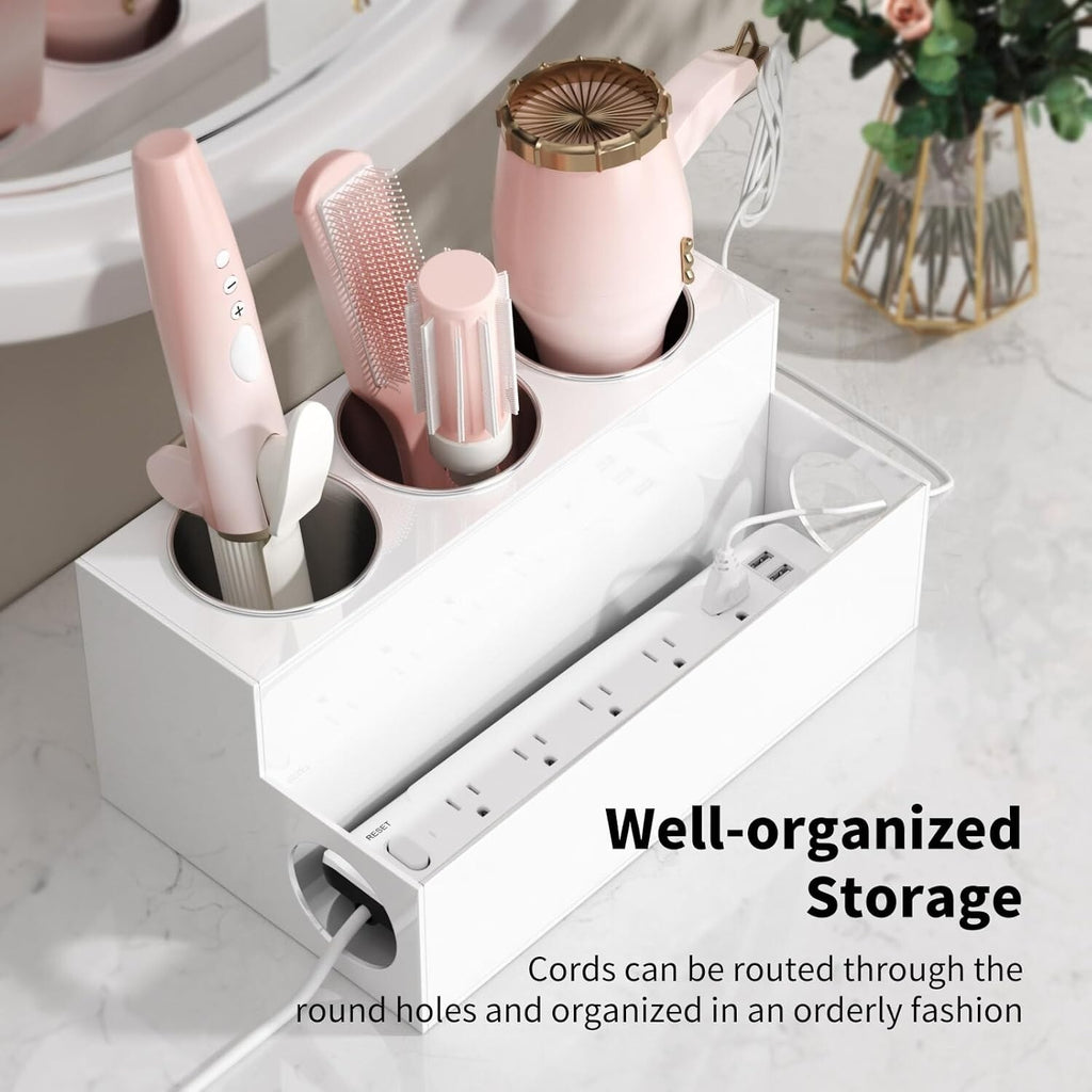Hair Dryer & Styling Tool Organizer with Stainless Steel Cups - Counter Storage