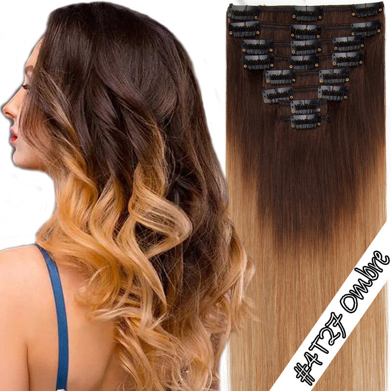 100% Human Hair Extensions Clip-In Full Head Set - Multiple Colors & Lengths