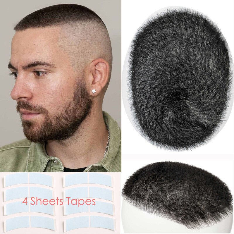Mens Thin Skin PU Toupee for Hair Loss Replacement - Short Buzz Cut System 5x7