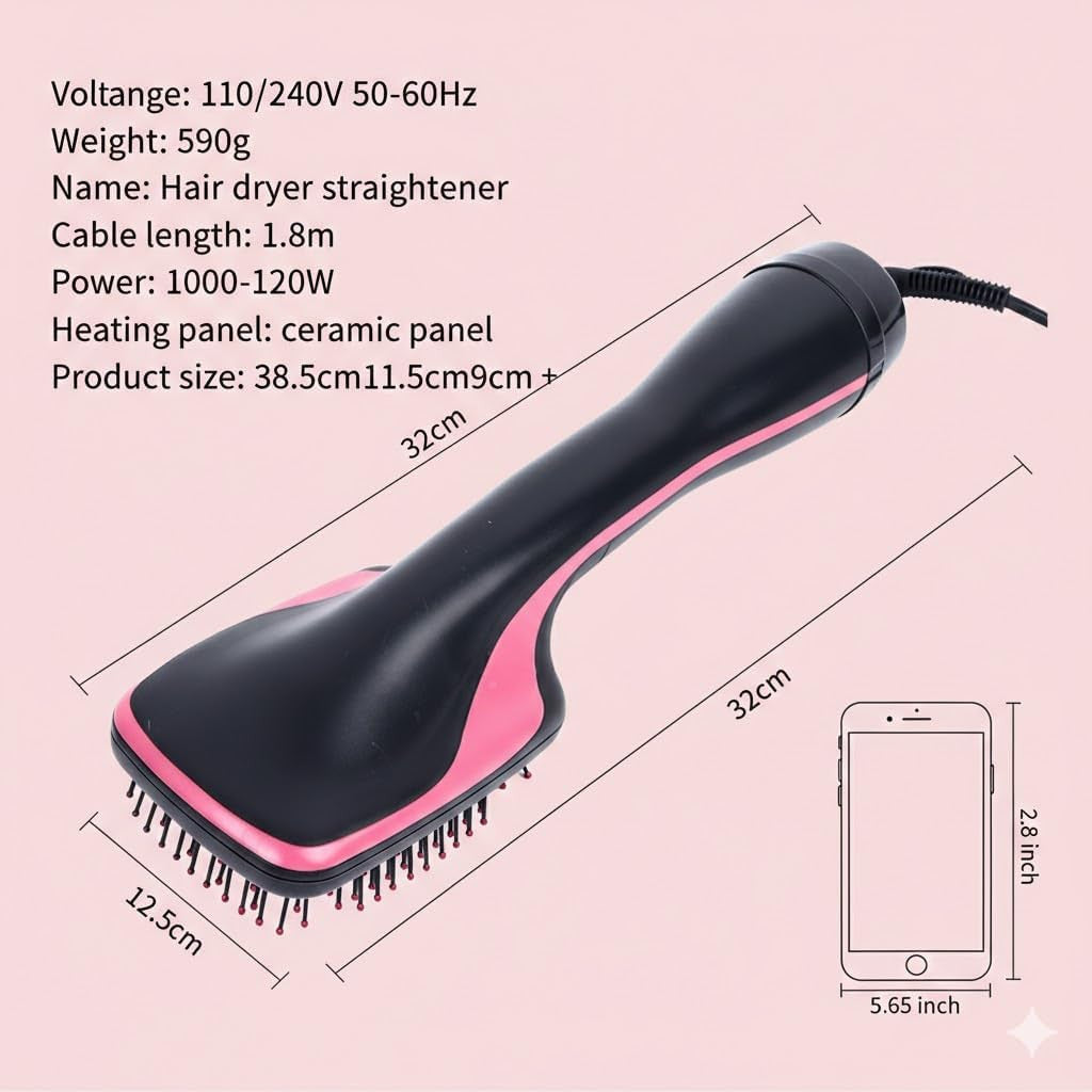 3-in-1 Hair Dryer Brush & Straightening Styling Tool for All Hair Types